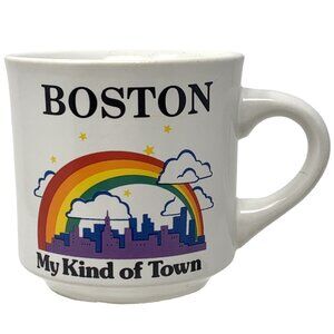 Boston My Kind of Town Rainbow Over Cityscape Skyline Vintage Coffee Mug